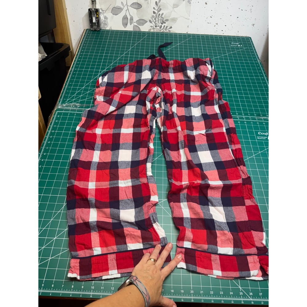 Aerie Womens XXL Red Blue Plaid Pajama Pants Drawstring Flannel Sleep Bottoms